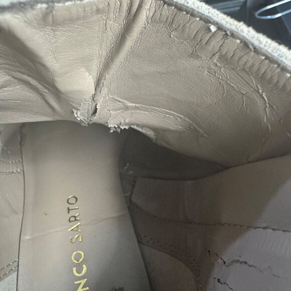 Taupe Suede Faux Leather Strap Wedge Boots Size 7 Franco Sarto - Picture 8 of 11